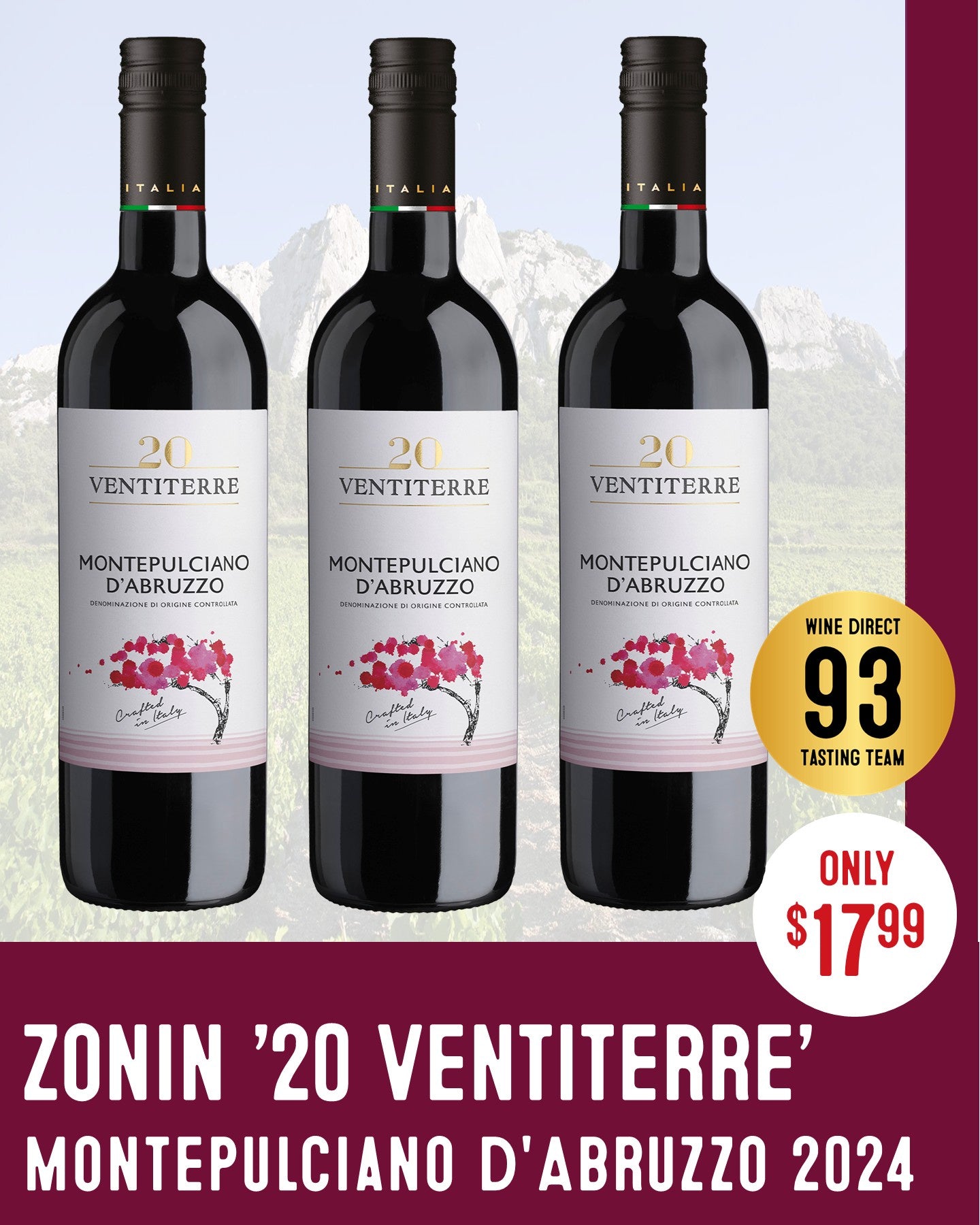 Zonin '20 Ventiterre' Montepulciano d'Abruzzo 2024 – winedirect.co.nz